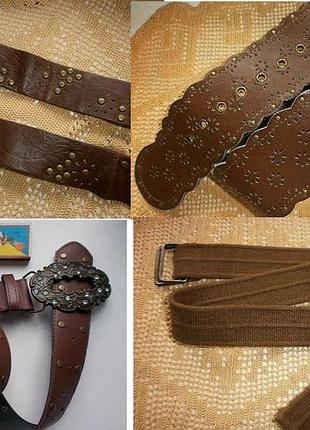 Ремень пояс коричневый черный  с металлической пряжкой  раритет