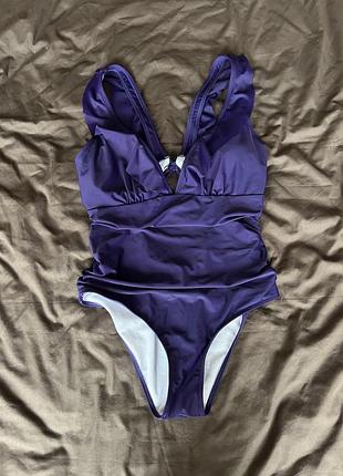 Суцільний купальник, фіолетовий купальник з рюшами