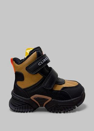 Детские зимние ботинки clibee для мальчика черные с коричневыми вставками размер 22 (вз09342)