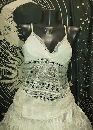 Винтажная молочно белая кружевная майка топ