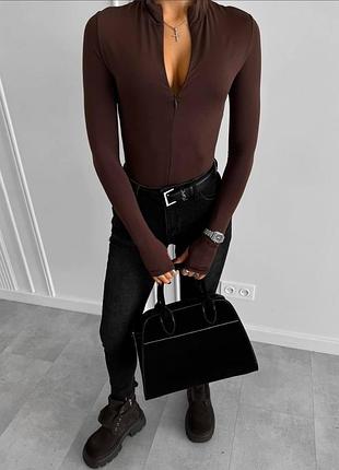 Боді кофта водолазка приталена розріз на палець розріз на грудях виріз на замку на кнопках