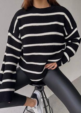 Накладний платіж ❤ 30% вовна турецький оверсайз подовжений светр світер в смужку теплий