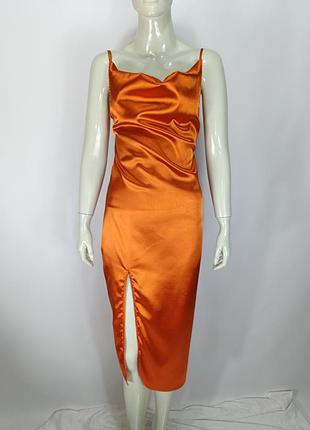 Платье комбинация pretty little thing размер xs-s вечернее коктейльное плаття сукня сарафан на тонких бретельках с разрезом на ноге