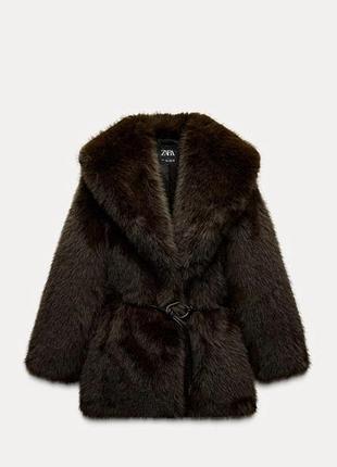 Шуба зі штучного хутра zara коричневого кольору