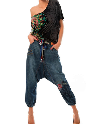 Джинси жіночі desigual,вишиті,сині,бавовна,джінси,з вишивкою,широкі,вільні,оверсайз,з матнею,бегі,афгани,аладіни,беггі,слоучі