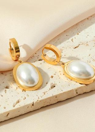 Тренд стильные золотистые медицинская сталь женские серьги шарики пусеты подвесы жемчужины