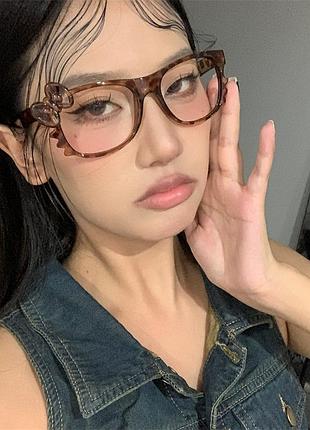 Очки имиджеви прямоугольные хелоу котти hello kitty леопардовая оправа линзы нулевки
