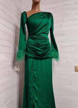 Красивое длинное платье-вечернее,праздничное на молнии,натуральные перья