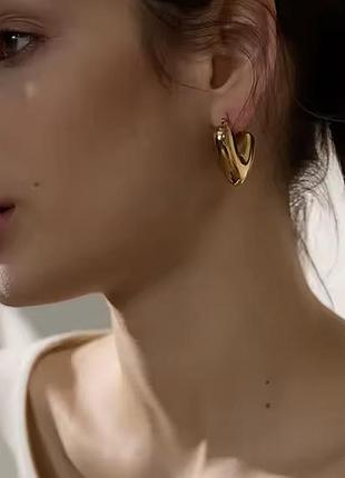 Тренд золотисті медична нержавіюча сталь сережки кульчики пусети серьги серце