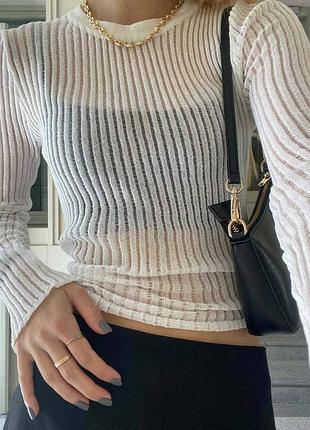 Жiночий трикотажний джемпер напівпрозорий білий