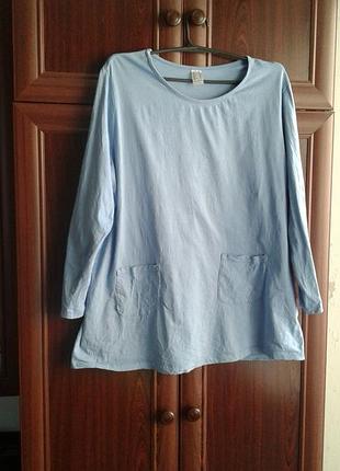 Блакитна жіноча бавовняна туніка з довгими рукавами aproductz gmbh батал
