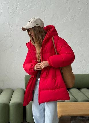 Дутый пуховик куртка на кулиске с капюшоном