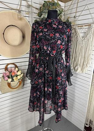 Жіноча асиметрична шифонова сукня в квітковий принт