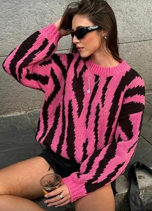 Светр рожевий теплий зебра