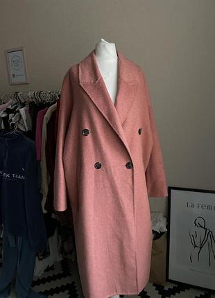 Пальто жіноче рожеве лососеве двубортний фасон з вовною