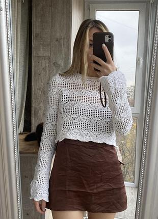 Білий укорочений ажурний светр, розмір s 🤍