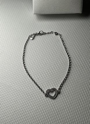 Срібний жіночий браслет pandora symbol of love ланцюжок браслет з серцем з кубічного цирконію 925 проба .