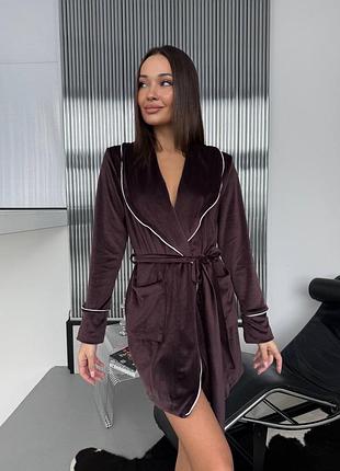 Жіночий повсякденний велюровий класичний домашній халат тканина велюр