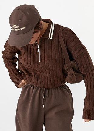 Вʼязана кофта в широкий рубчик