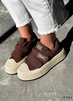 Женские замшевые коричневые кроссовки натуральная замша весна осень