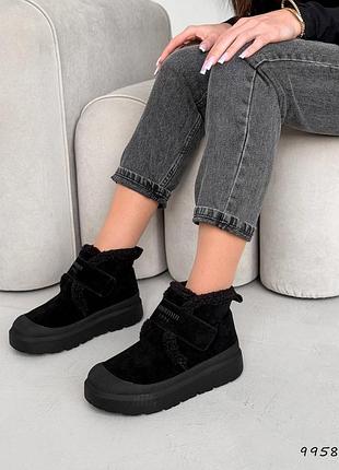 Sale женские черные ботинки зимние ботинки теплые на меху натуральный мех зима