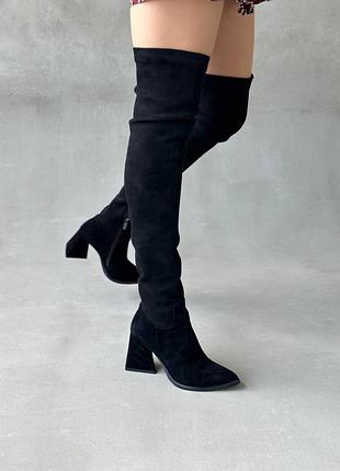 Ботфорты женские замша на каблуке