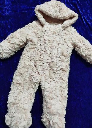 Теплый детский меховой комбинезон