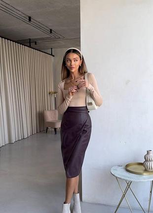 Женская кожаная юбка на запах матовая экокожа на замшевой основе