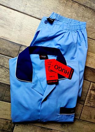 Чоловіча бавовняна піжама hugo bos колір блакитний  розмір м