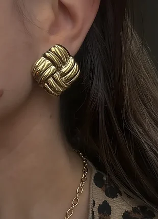 Крупные квадратные серьги узелок 💛нержавеющая сталь
