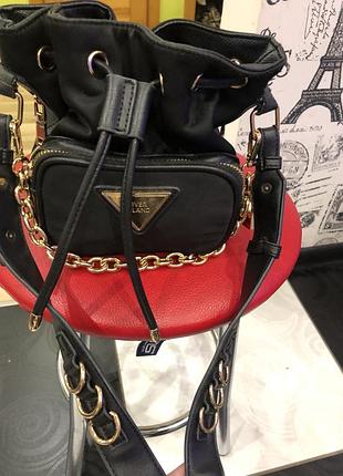 Black satin mini duffle bag river island 💛🖤🩶 9