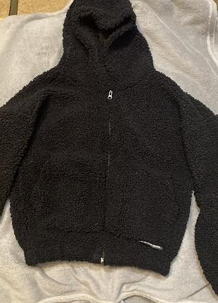 Чорна плюшева кофта з капюшоном / тедді худі