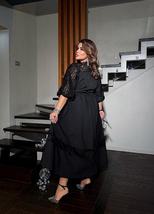 Платье длина миди рукав 3/4 ткань софт+гипюр