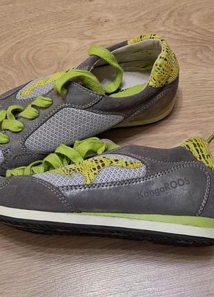 Оригинальные женские кроссовки kangaroos (серо-салатовые)