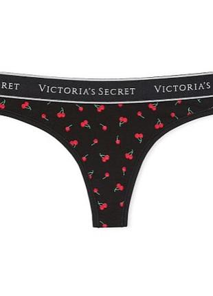 Котонові трусики-стрінги victoria’s secret з лого-резинкою