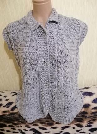 Теплый в"язаный жилет р. 48/50 ручная работа