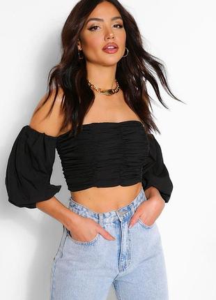 Укороченный топ с объемными рукавами и открытыми плечами boohoo размер 38