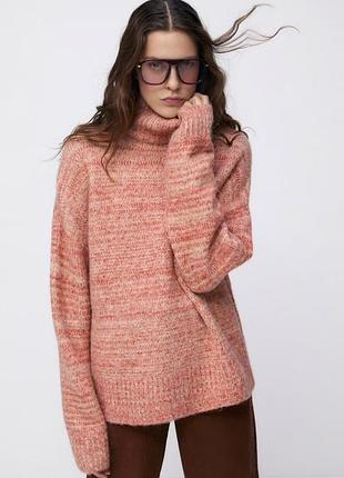 🖤меланжевий светр оверсайз zara з вовною та альпакою/светр гольф з високим горлом🖤