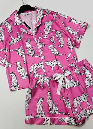 Новый пижамный атласный комплект рубашка и шорты