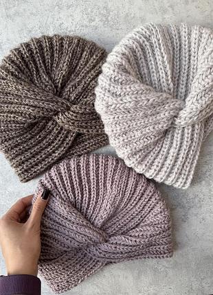 Шапочка чалма, чорна шапка в'язана чалма тюрбан тепла