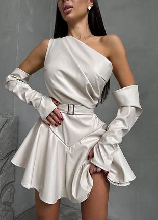 Жіночий повсякденний класичний комбінезон з шортами та з рукавичками тканика еко шкіра на дайвінгу