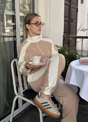 Женский теплый спортивный костюм флисовый зимний с лампасами флис утепленный