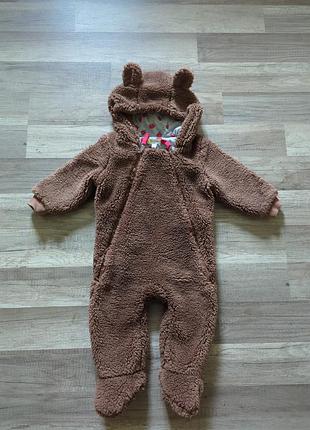 Комбинезон тедди демисезон для мальчиков и девочек унисекс 80 см, 6 месяцев с ушками на хлопковой подкладке