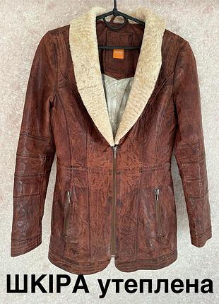 Куртка шкіра, утеплена, hugo boss  36р