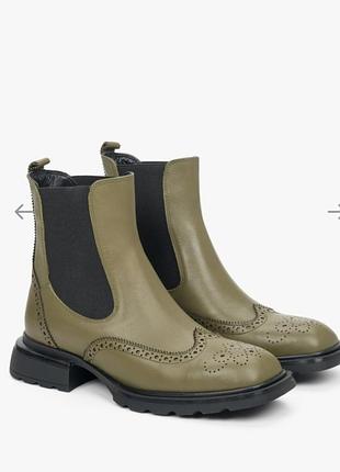 Кожаные челси зеленые estro,кожаные демисезонные ботинки женские,стильные оксфорды