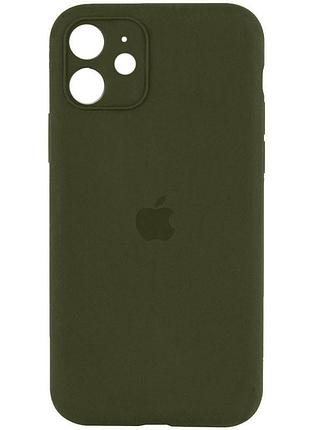 Чехол silicone case full camera protective (aa) для apple iphone 12 (6.1") зеленый / dark olive