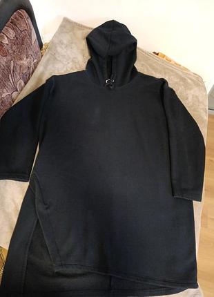 Свитшот, 50/52р, разрез асимметрия, теплый, длина 1метр, грудь 140, плечи спущены, длина рукава 54см