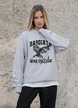 Женский утепленный оверсайз свитшот на флисе с принтом without четвертое крыло gray
