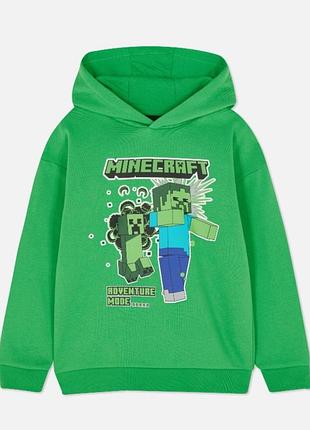 Зеленая толстовка худи primark minecraft на мальчика 8-9 лет