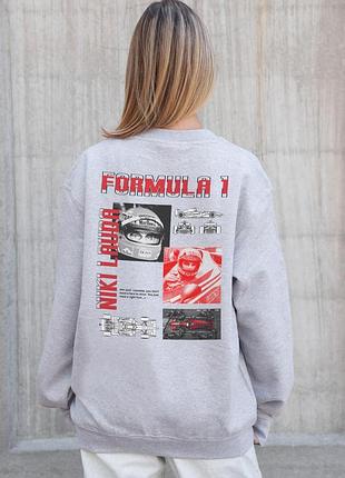 Женский утепленный оверсайз свитшот на флисе с принтом without lauda gray